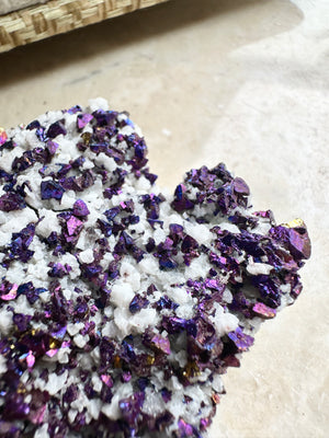 [1113 New Pending] GemGem Crystal NEG Exclusive - Purple Bornite With Calcite Crystal Cluster <BR> 紫色彩銅礦共生白色方解石晶簇 - newearthstore