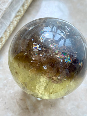 GemGem Crystal NEG Exclusive - Smoky Citrine Quartz Sphere<BR>極罕有滿天星彩虹黃水晶茶水晶共生水晶球 - newearthstore