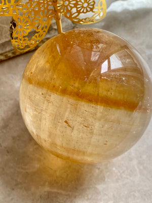 GemGem Crystal x NEG Exclusive Collection - Golden yellow calcite sphere<BR>橙黃色方解石水晶球 1183 grams - newearthstore