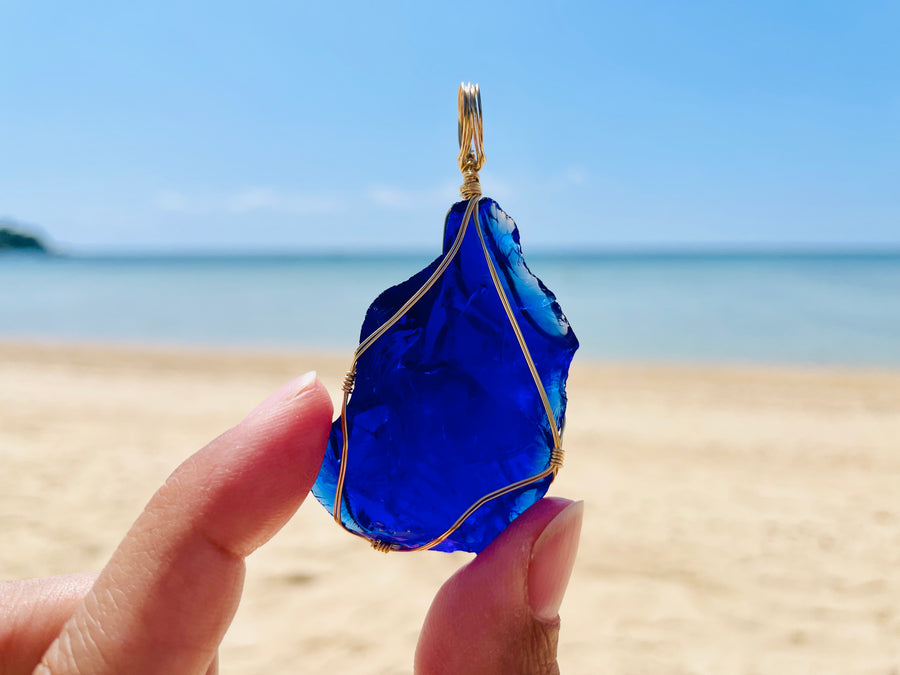 Andaras - Cobalt Blue Light Language Lyran Wrapped in 14KGF Necklace <BR>  天琴座光之語包裹 14 KGF 項鍊 A - newearthstore