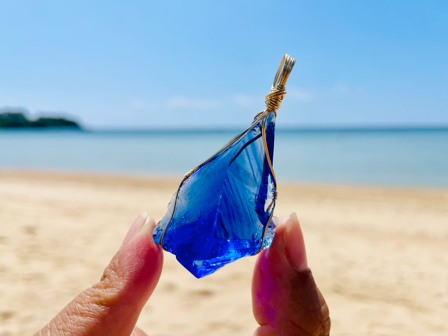 Andaras - Cobalt Blue Light Language Lyran Wrapped in 14KGF Necklace <BR>  天琴座光之語包裹 14 KGF 項鍊 B - newearthstore