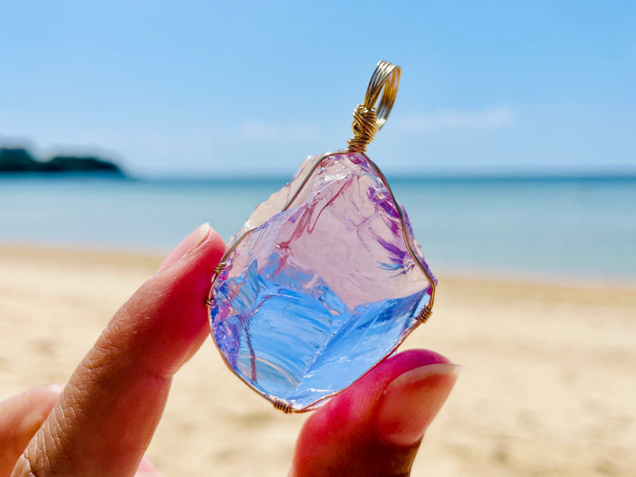 Andaras -  New Earth Orchid Heart with Sterling 14KFG Wrapping Necklace  <BR> 新地球蘭花之心14K金箔線吊墜 - newearthstore