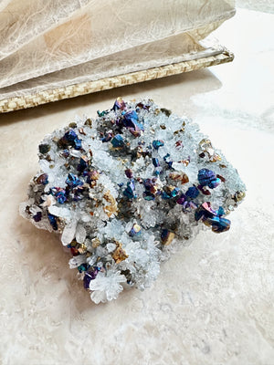 [1113 New Pending] GemGem Crystal NEG Exclusive - Blossom Bornite With Crystal Quartz Cluster <BR> 彩色彩銅礦共生水晶花晶簇 - newearthstore
