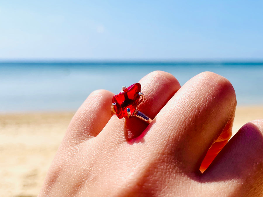 Andara Ring - Divine Ruby Ray in 18K Rose Gold <BR> 神聖之火戒指 - newearthstore