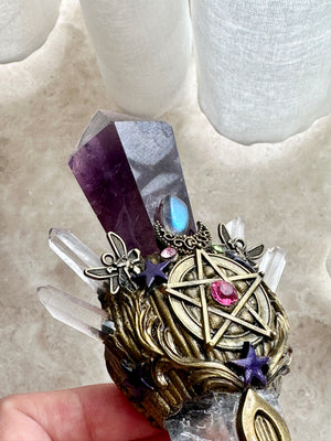 GemGem Crystal NEG Exclusive -  Amethyst And Clear Quartz Magic Crystal Wand    <BR> 雙尖紫水晶與白水晶魔法權杖 261 grams - newearthstore