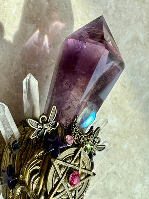 GemGem Crystal NEG Exclusive -  Amethyst And Clear Quartz Magic Crystal Wand    <BR> 雙尖紫水晶與白水晶魔法權杖 261 grams - newearthstore