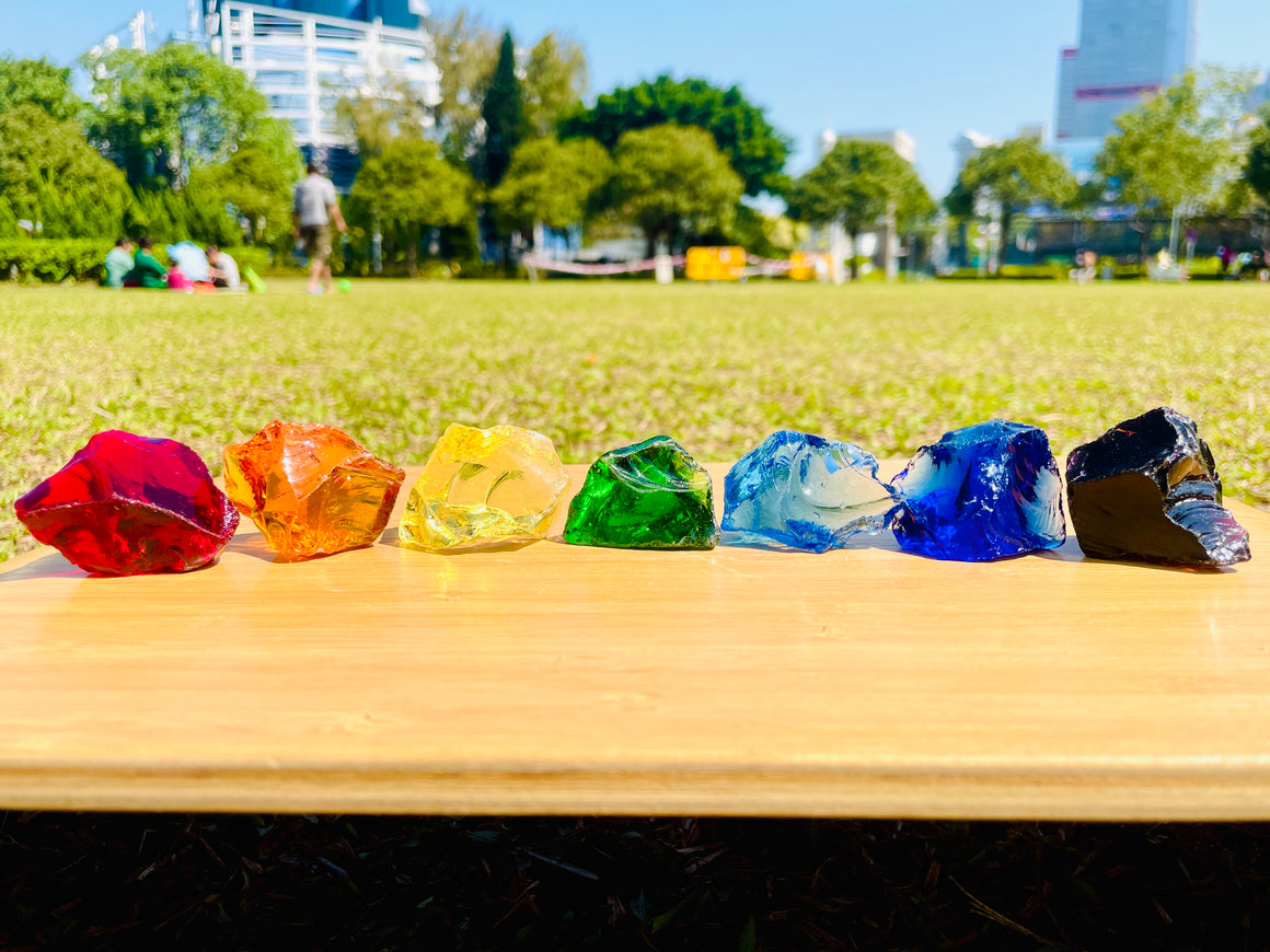 (0218 new pending )Andaras - Rainbow Lightbody Chakra Set 7 Pieces <BR> 彩虹光體脈輪水晶啟動 224grams - newearthstore