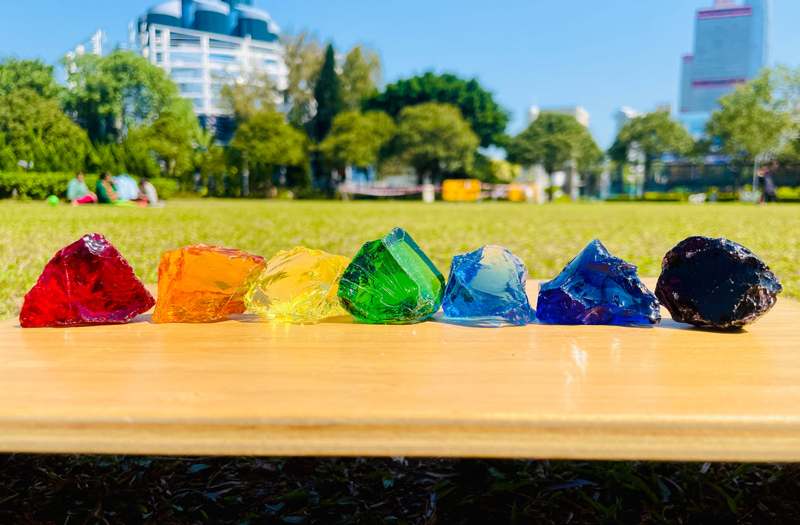 (0218 new pending )Andaras - Rainbow Lightbody Chakra Set 7 Pieces <BR> 彩虹光體脈輪水晶啟動 203grams - newearthstore