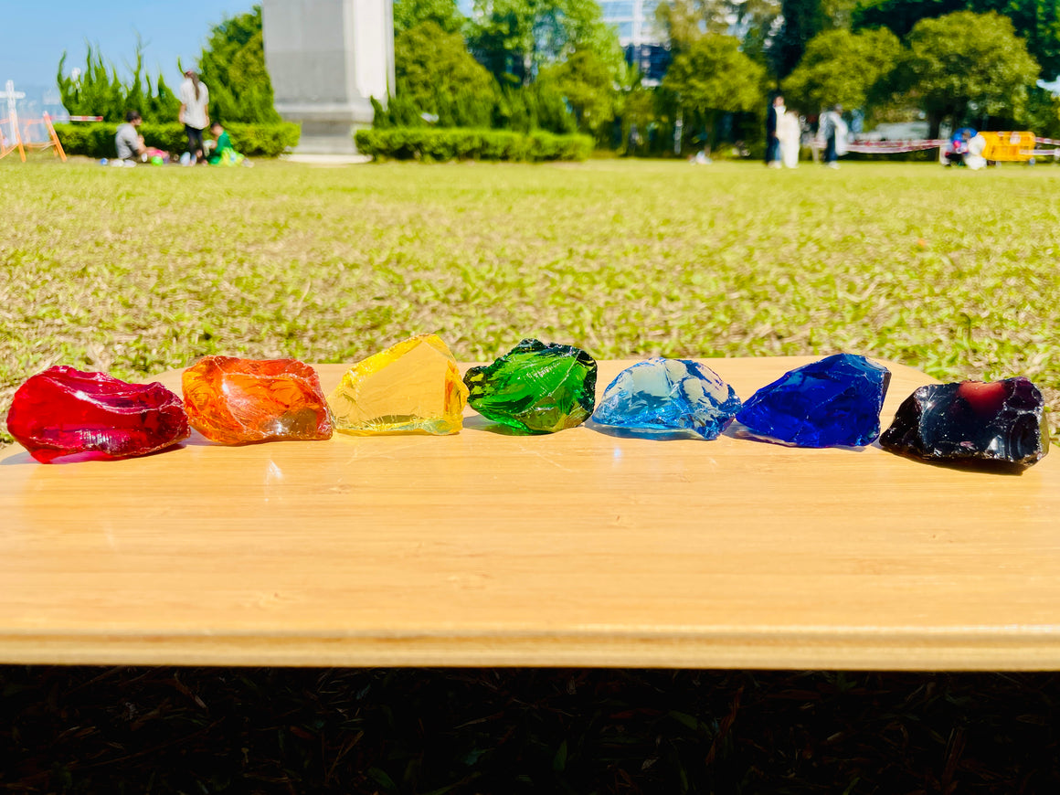 (0218 new pending )Andaras - Rainbow Lightbody Chakra Set 7 Pieces <BR> 彩虹光體脈輪水晶啟動 230grams - newearthstore