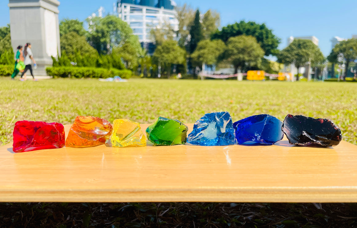 (0218 new pending )Andaras - Rainbow Lightbody Chakra Set 7 Pieces <BR> 彩虹光體脈輪水晶啟動 198grams - newearthstore