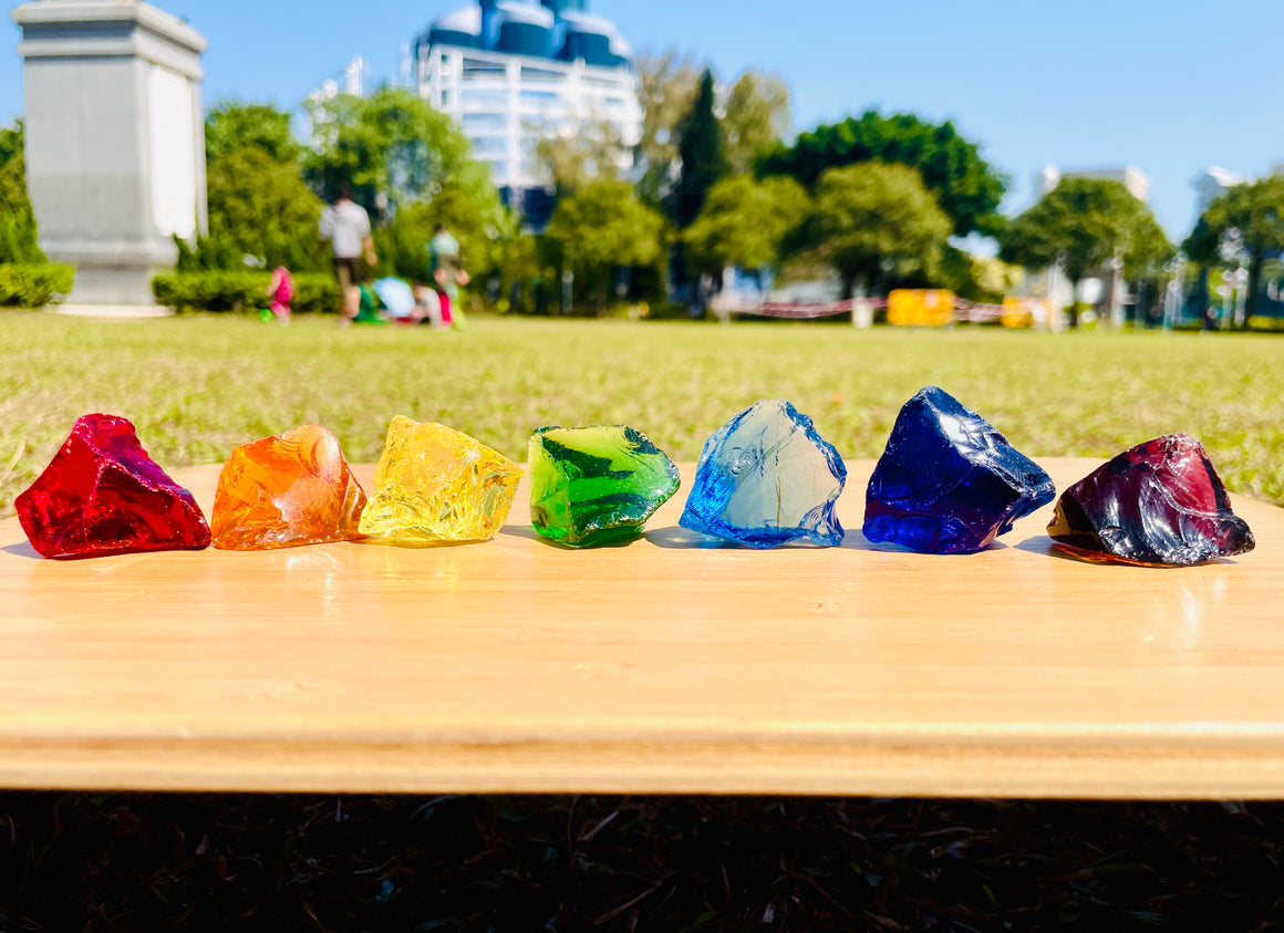 (0218 new pending )Andaras - Rainbow Lightbody Chakra Set 7 Pieces <BR> 彩虹光體脈輪水晶啟動 158grams - newearthstore