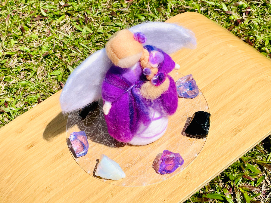 Andara - Merlin Violet Flame Magician Angelic Activation Grid Set <BR> 梅林紫色火焰魔法天使組合 ( 連有神聖幾何圓碟及小天使 ) - newearthstore