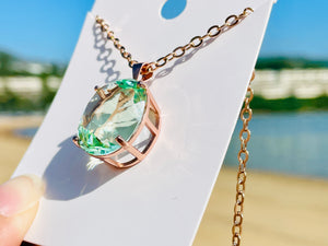 Minty Green Jewel Pendant with 14K Rose Gold Foiled 自然淡綠色寶石切割吊墜 (玫瑰金) - newearthstore