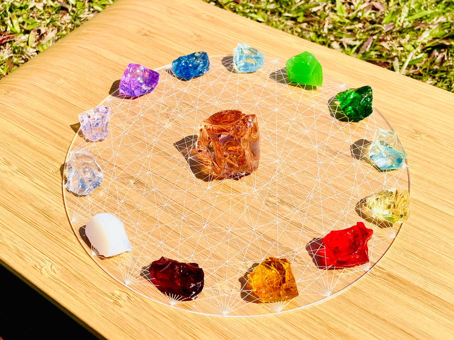 Andaras - Champagne Lemurian Rainbow Crystalline Lightbody Activation Grid Set 香檳拉姆尼亞彩虹水晶光體啟動組合列陣 (連有神聖幾何圓碟) - newearthstore