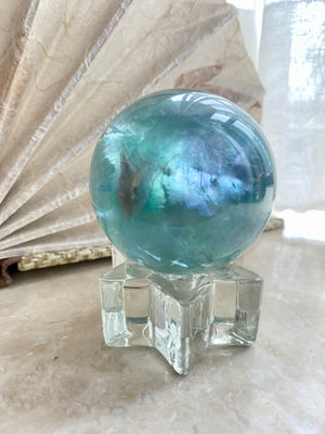 GemGem Crystal NEG Exclusive - Layered Fluorite Sphere With Pyramids Phantom <BR> 內生金字塔千層彩虹螢石球 365 grams - newearthstore