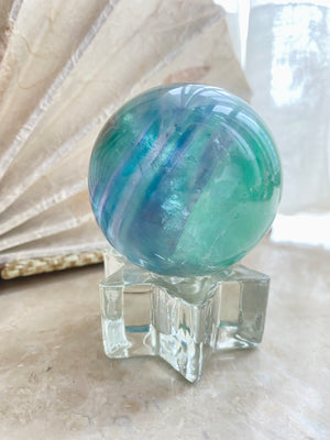 GemGem Crystal NEG Exclusive - Layered Fluorite Sphere With Pyramids Phantom <BR> 內生金字塔千層彩虹螢石球 365 grams - newearthstore