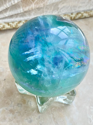 GemGem Crystal NEG Exclusive - Layered Fluorite Sphere With Pyramids Phantom <BR> 內生金字塔千層彩虹螢石球 365 grams - newearthstore
