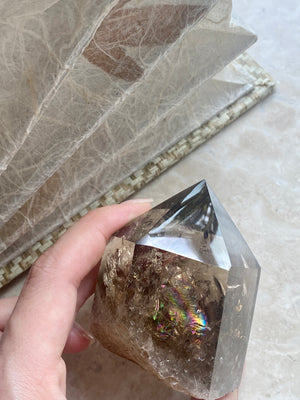 GemGem Crystal NEG Exclusive - Smoky Quartz Crystal Point  <BR> 濃色彩虹茶水晶晶柱 217 grams - newearthstore