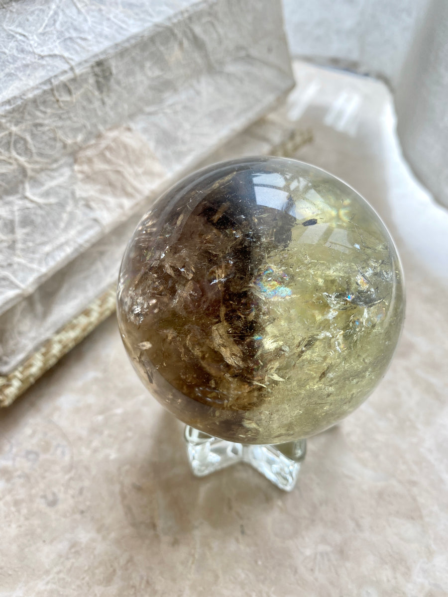 GemGem Crystal NEG Exclusive - Smoky Citrine Quartz Sphere<BR>極罕有滿天星彩虹黃水晶茶水晶共生水晶球 - newearthstore