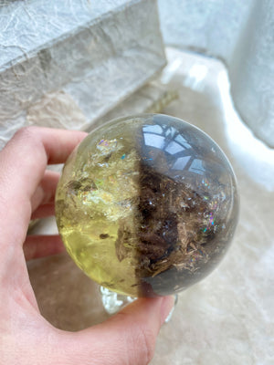 GemGem Crystal NEG Exclusive - Smoky Citrine Quartz Sphere<BR>極罕有滿天星彩虹黃水晶茶水晶共生水晶球 - newearthstore