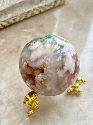 GemGem Crystal x NEG Exclusive - Druzy Blossom Agate Sphere<BR>閃爍晶洞彩色櫻花瑪瑙水晶球 - newearthstore
