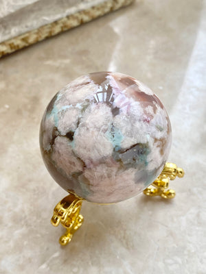 GemGem Crystal x NEG Exclusive - Druzy Blossom Agate Sphere<BR>閃爍晶洞彩色櫻花瑪瑙水晶球 - newearthstore