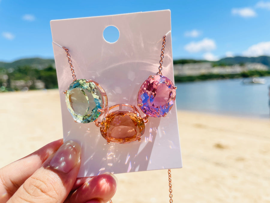 Andaras - Cosmic Orchird, Solaris & Raspberry Trinity Jewel Pendants (ONLY ONE) 三為一體寶石切割吊墜：薄荷、金星無條件的愛與溫柔香檳色的列木里亞 - newearthstore