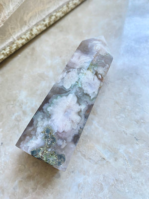 GemGem Crystal x NEG Exclusive - Blossom Agate Crystal Point  <BR> 粉橘色綠色櫻花瑪瑙水晶柱 169 grams - newearthstore