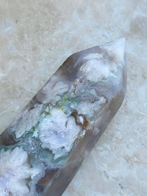 GemGem Crystal x NEG Exclusive - Blossom Agate Crystal Point  <BR> 粉橘色綠色櫻花瑪瑙水晶柱 169 grams - newearthstore