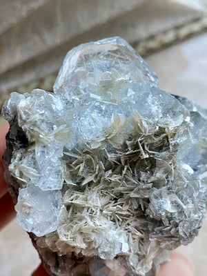 GemGem Crystal NEG Exclusive - Aquamarine With Muscovite Mica Quartz Cluster <BR> 海藍寶與雲母共生水晶簇 114 grams - newearthstore