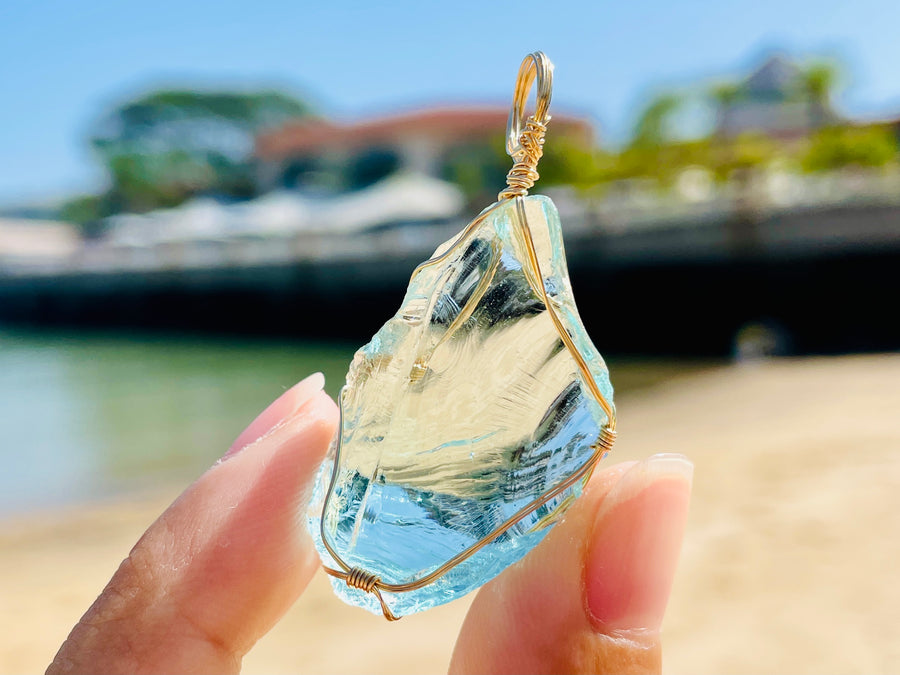 (1116 new pending) Andaras - Aqua Diamond Pendant <BR> 海洋鑽石光吊墜 - newearthstore