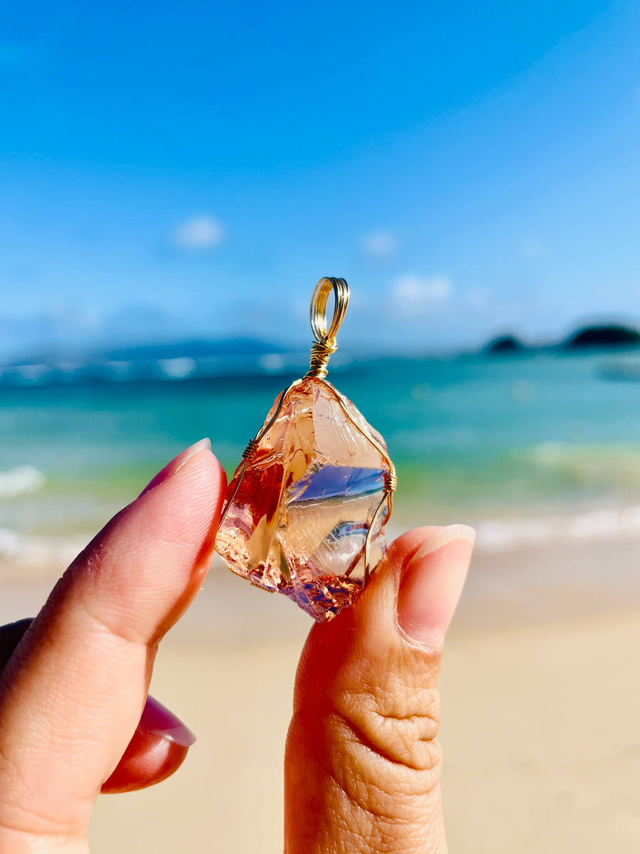 Andaras - Lemurian Champagne Pendant in 14KGF <BR> 溫柔香檳色的列木里亞吊墜 - newearthstore