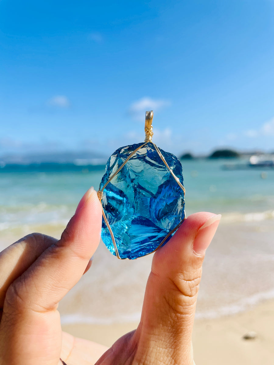 Andaras - Divine Sapphire Ray Pendant with Necklace <BR> 金色14 KGF 包裹中型藍寶石吊墜 (RARE) - newearthstore