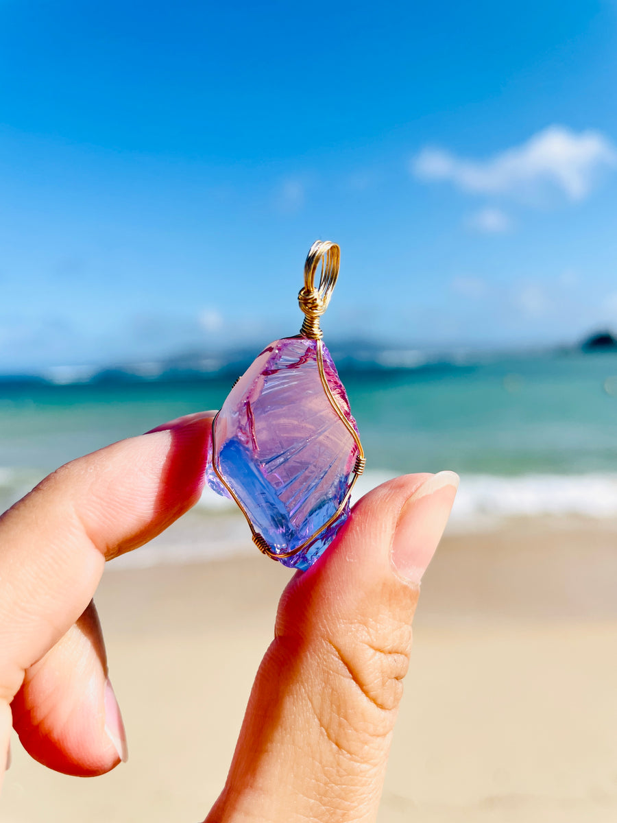 New Earth Orchid Heart with Sterling 14KFG Wrapping Necklace  <BR> 新地球蘭花之心14K金箔線吊墜 - newearthstore