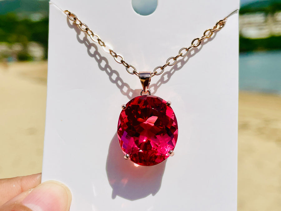 Andaras - Goddess Love Raspberry JEWEL Pendant with 14K Rose Gold Foiled<BR>愛神之光戒指寶石切割吊墜 (玫瑰金) - newearthstore