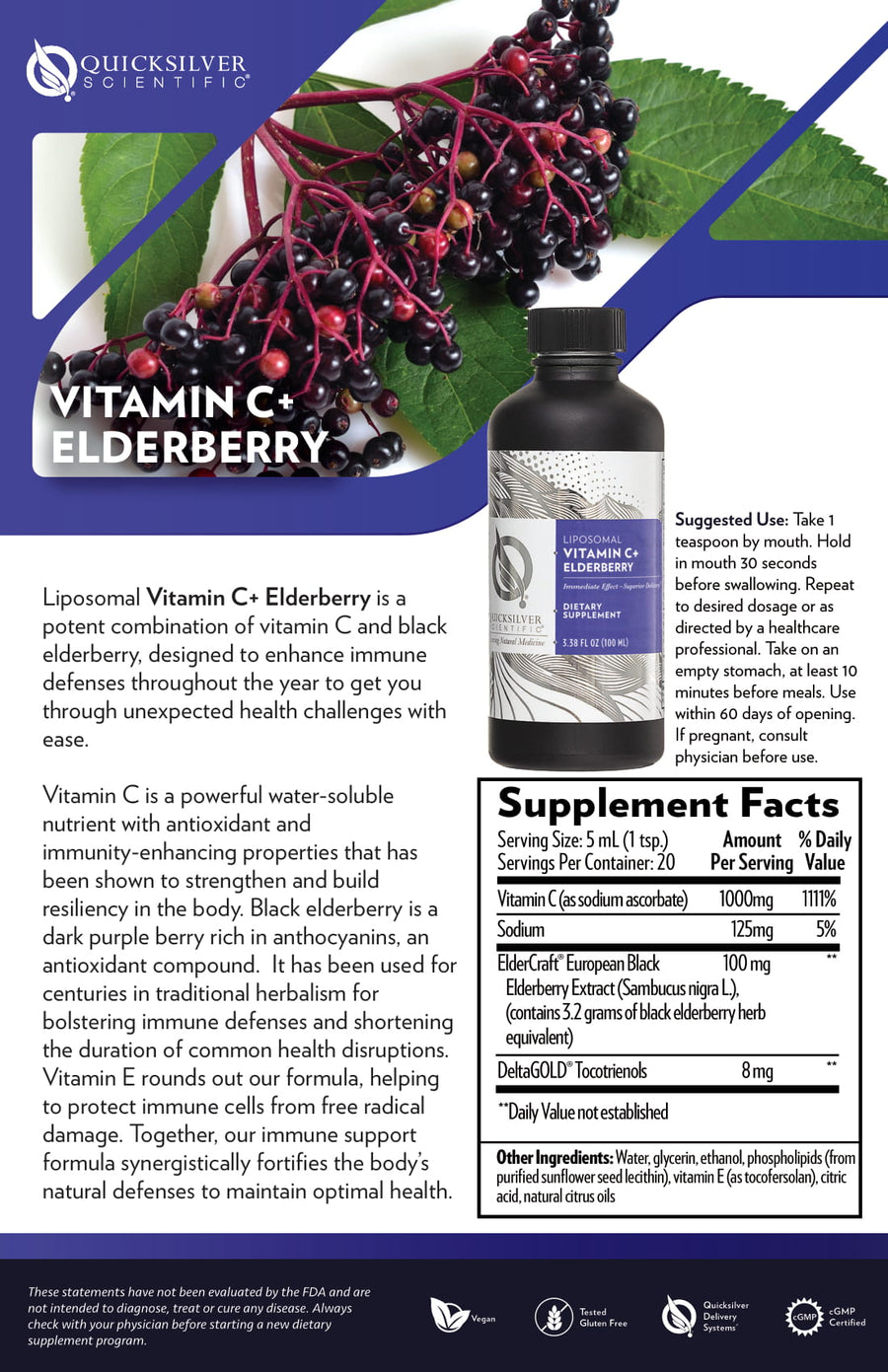 Quicksilver Scientific Liposomal Vitamin C + Elderberry (脂質體維生素 C + 接骨木莓配方) ( - newearthstore